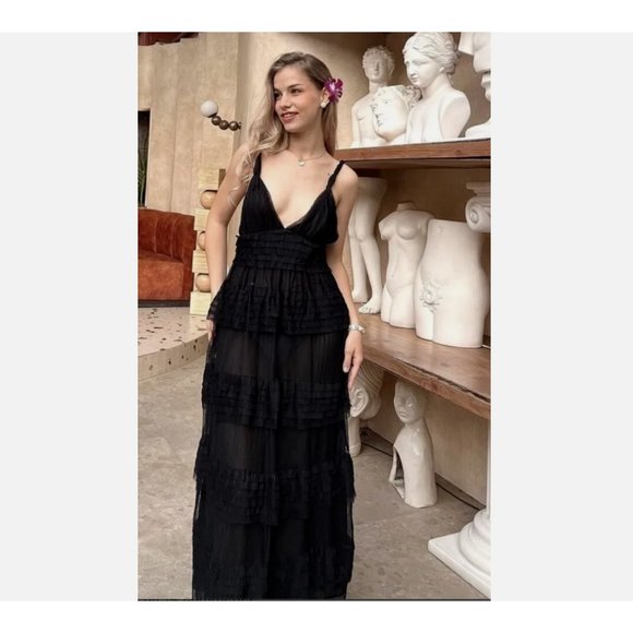 ZARA WOMAN $139 RUFFLED TULLE DRESS ZW COLLECTION BLACK XS S M L REF: 8936/113 - Picture 1 of 13